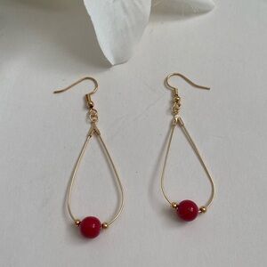 18K Gold Plate Drop Earrings with red and gold NWT